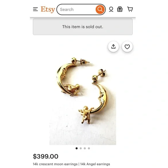 Vintage Cherub Moon Earrings 14k Crescent Dangle Earrings Cherubs 14k Gold - Picture 11 of 15